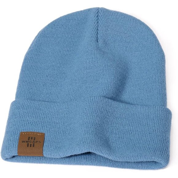 Men and Women Blue Acrylic Stretchy Daily Knit Warm Winter Beanie Hats - Picture 2 of 6